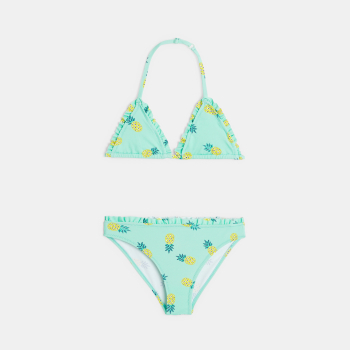 مايوه للسباحة من قطعتين، باللون الأخضر ومُزيَّن برسمة الأناناس، للفتيات